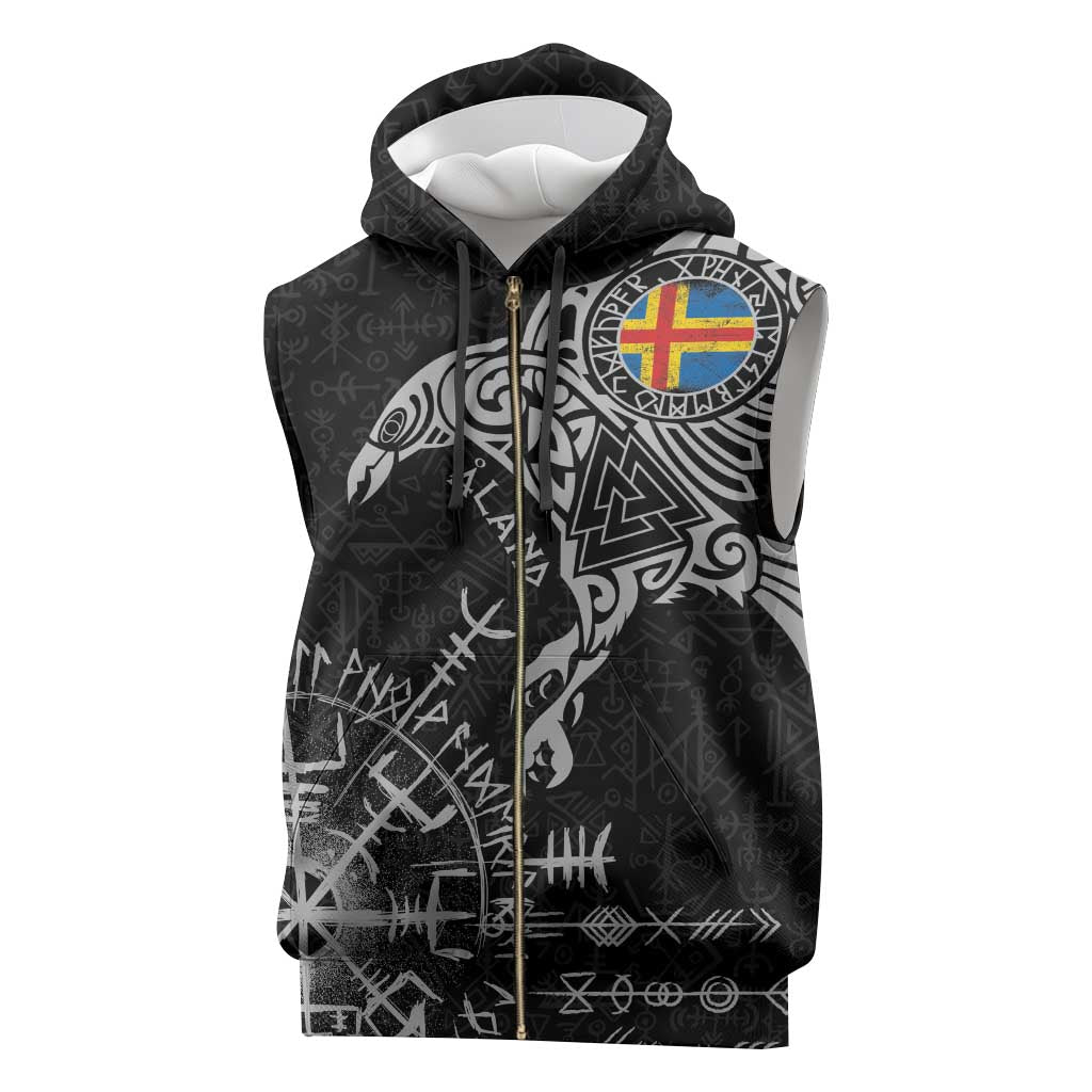 Aland Viking Ravens Sleeveless Zip Hoodie Vegvisir Runes Pattern - Wonder Print Shop