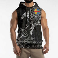 Aland Viking Ravens Sleeveless Zip Hoodie Vegvisir Runes Pattern - Wonder Print Shop
