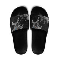 Aland Viking Ravens Slide Sandals Vegvisir Runes Pattern - Wonder Print Shop