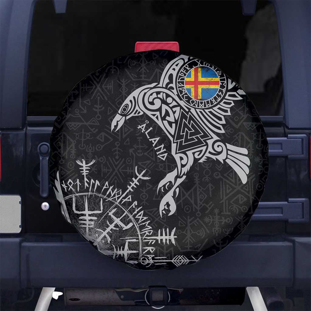 Aland Viking Ravens Spare Tire Cover Vegvisir Runes Pattern - Wonder Print Shop