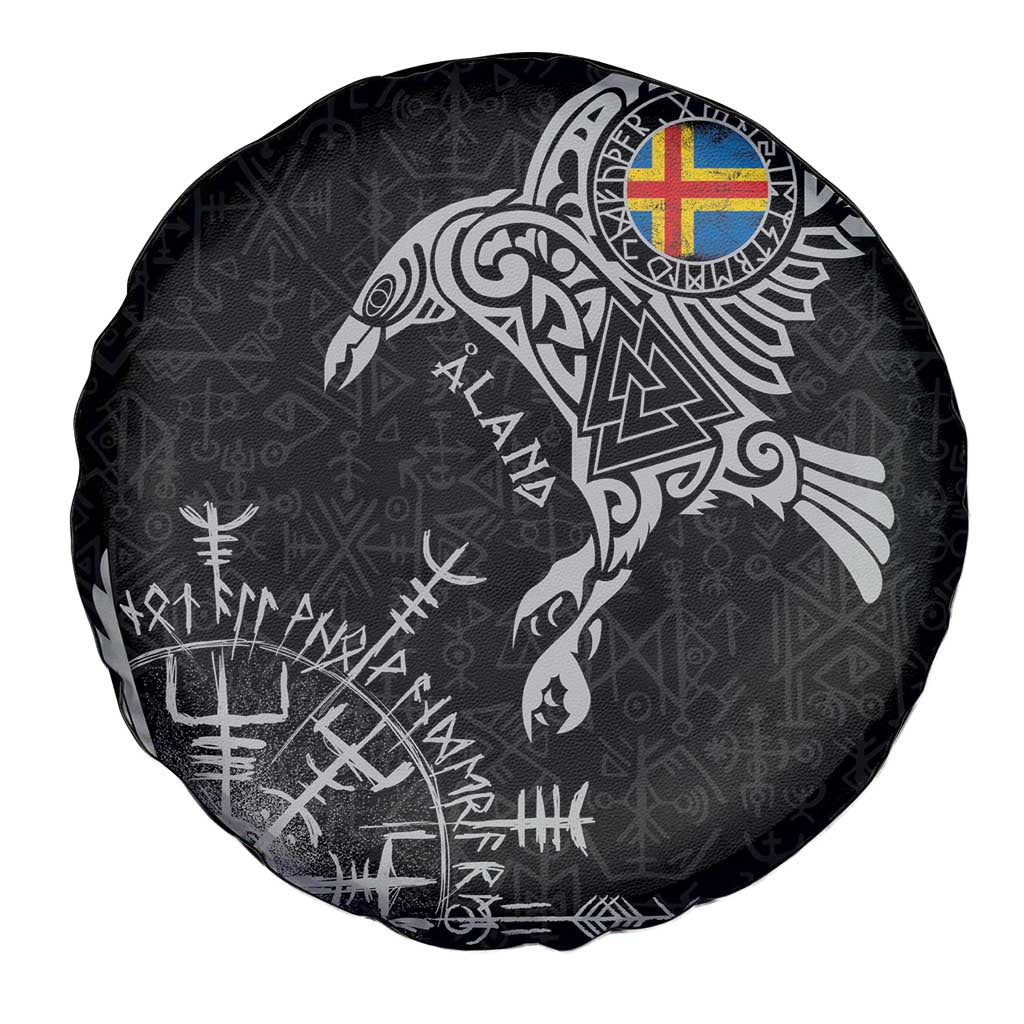 Aland Viking Ravens Spare Tire Cover Vegvisir Runes Pattern - Wonder Print Shop