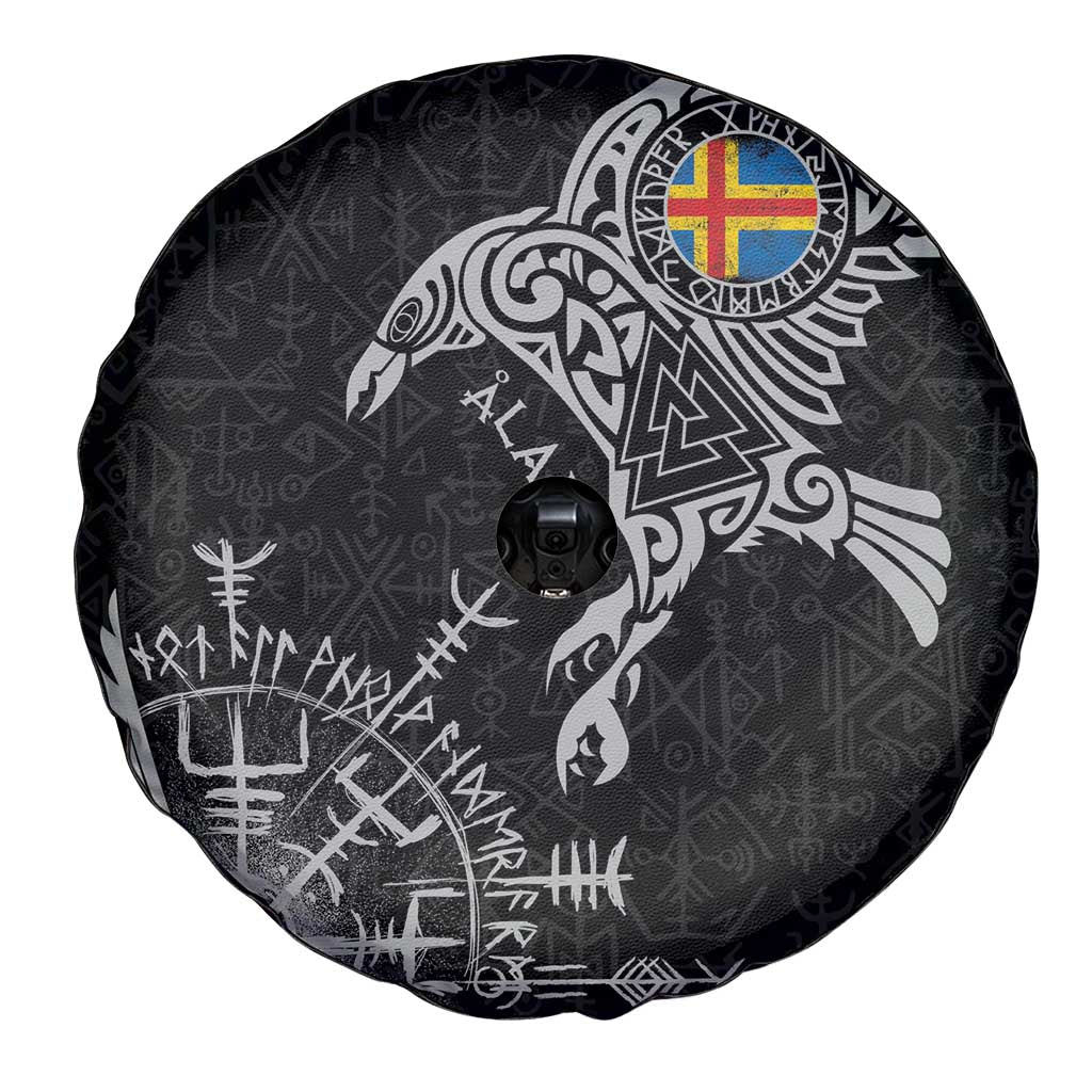 Aland Viking Ravens Spare Tire Cover Vegvisir Runes Pattern - Wonder Print Shop