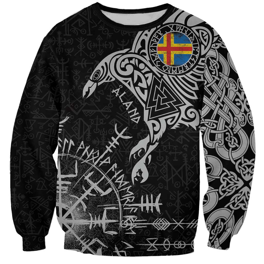 Aland Viking Ravens Sweatshirt Vegvisir Runes Pattern - Wonder Print Shop