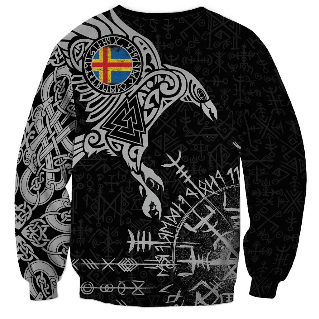 Aland Viking Ravens Sweatshirt Vegvisir Runes Pattern - Wonder Print Shop