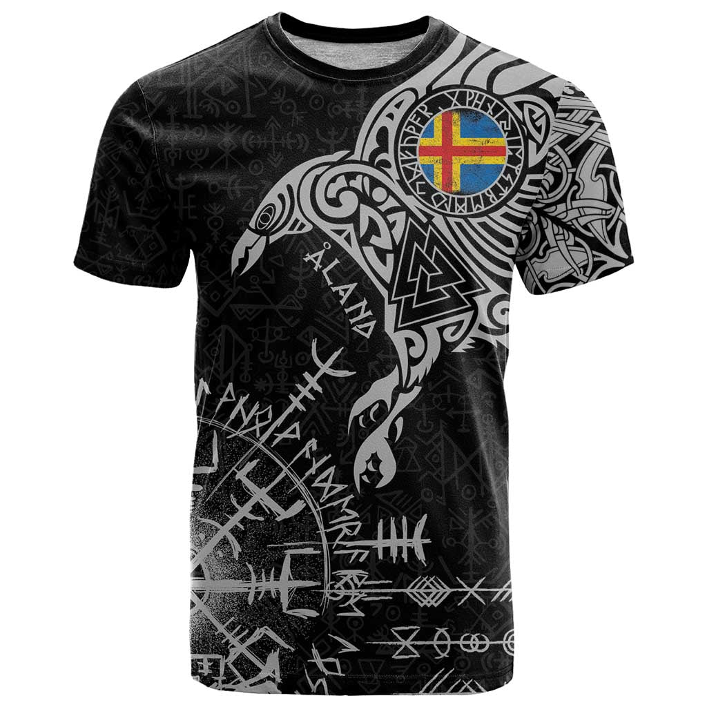 Aland Viking Ravens T Shirt Vegvisir Runes Pattern - Wonder Print Shop