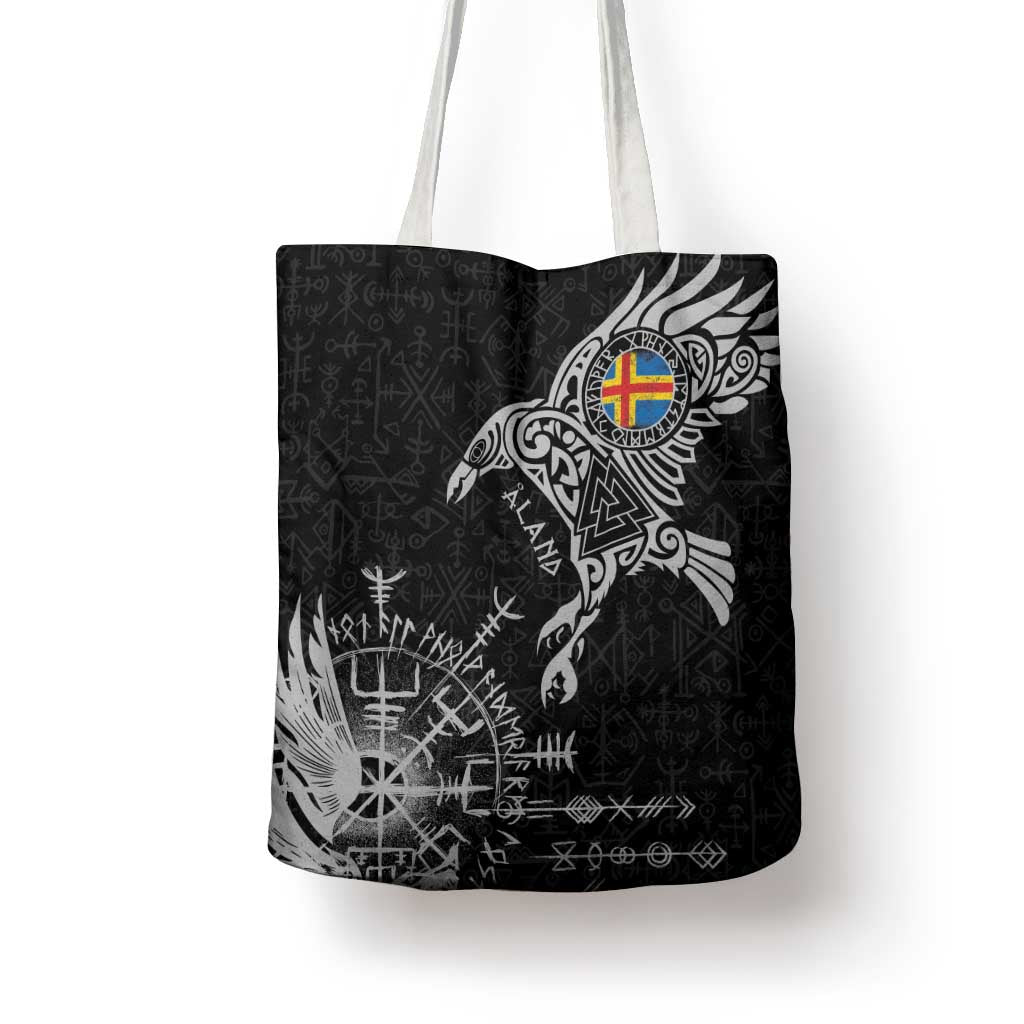 Aland Viking Ravens Tote Bag Vegvisir Runes Pattern - Wonder Print Shop