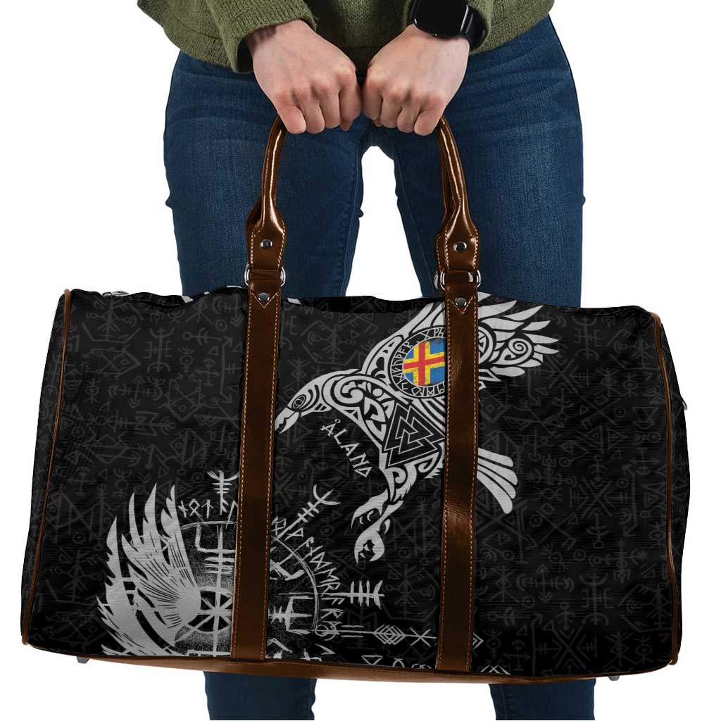 Aland Viking Ravens Travel Bag Vegvisir Runes Pattern - Wonder Print Shop