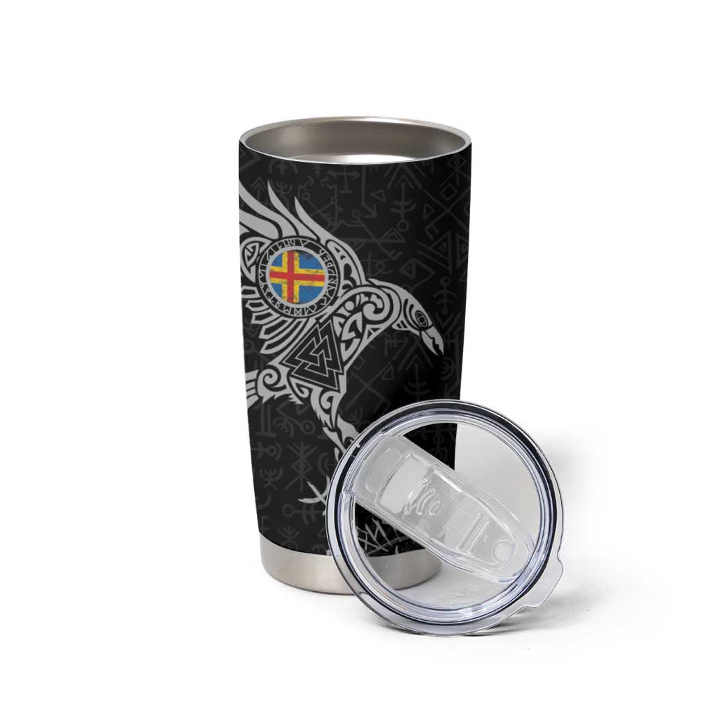 Aland Viking Ravens Tumbler Cup Vegvisir Runes Pattern - Wonder Print Shop