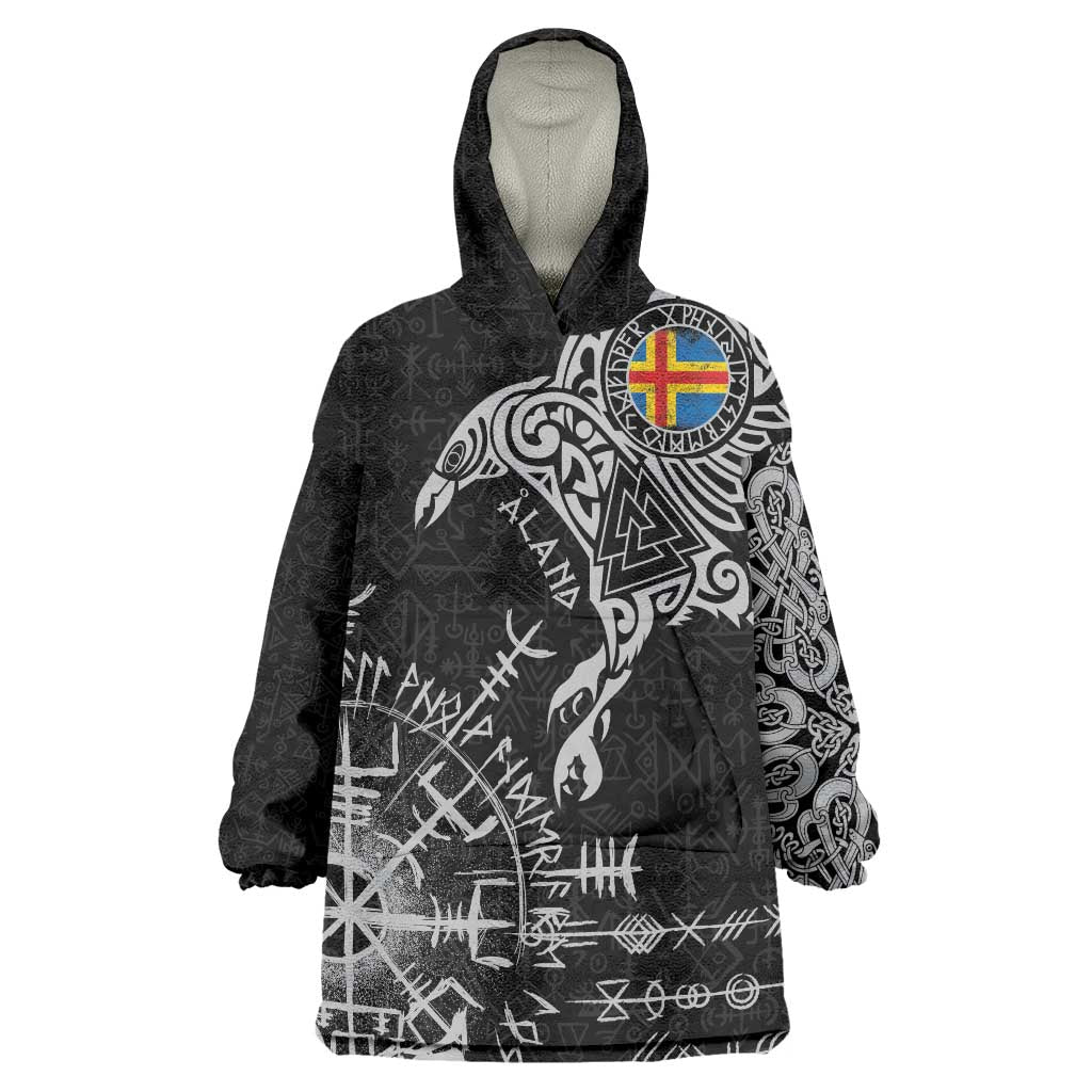 Aland Viking Ravens Wearable Blanket Hoodie Vegvisir Runes Pattern - Wonder Print Shop