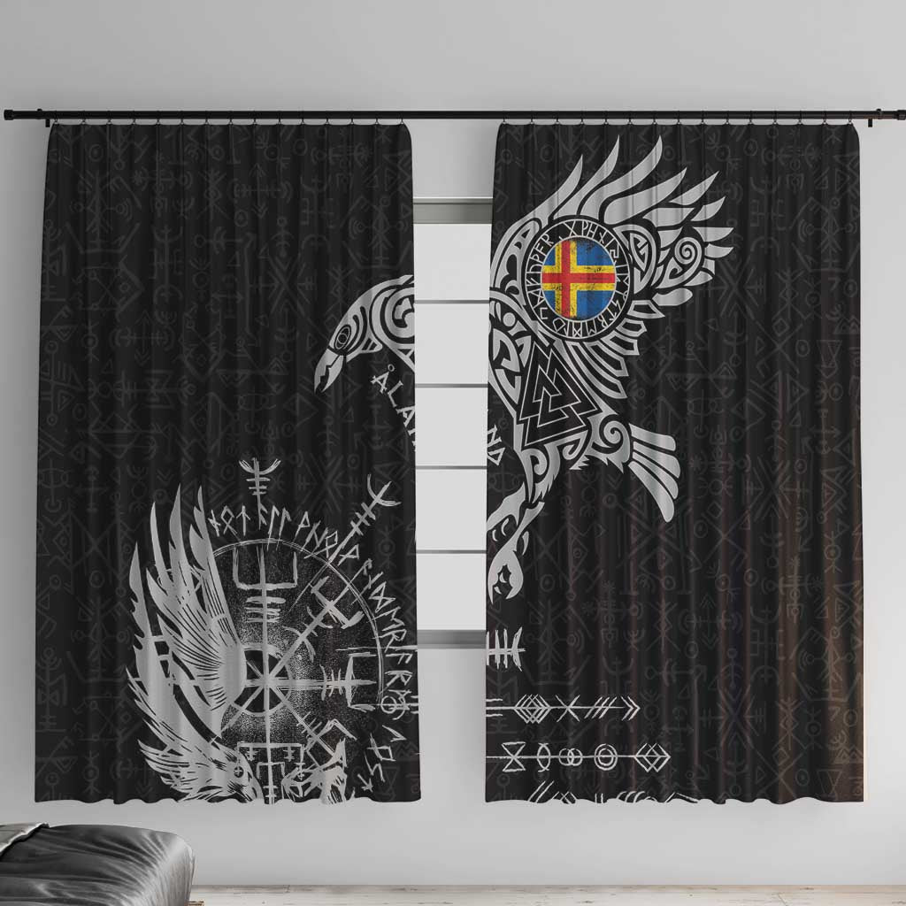 Aland Viking Ravens Window Curtain Vegvisir Runes Pattern - Wonder Print Shop