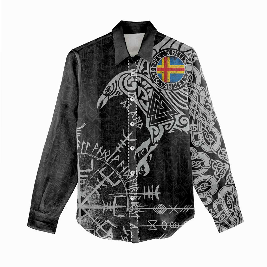Aland Viking Ravens Women Casual Shirt Vegvisir Runes Pattern - Wonder Print Shop