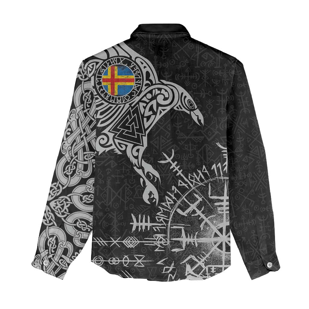 Aland Viking Ravens Women Casual Shirt Vegvisir Runes Pattern - Wonder Print Shop
