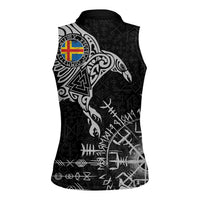 Aland Viking Ravens Women Sleeveless Polo Shirt Vegvisir Runes Pattern - Wonder Print Shop