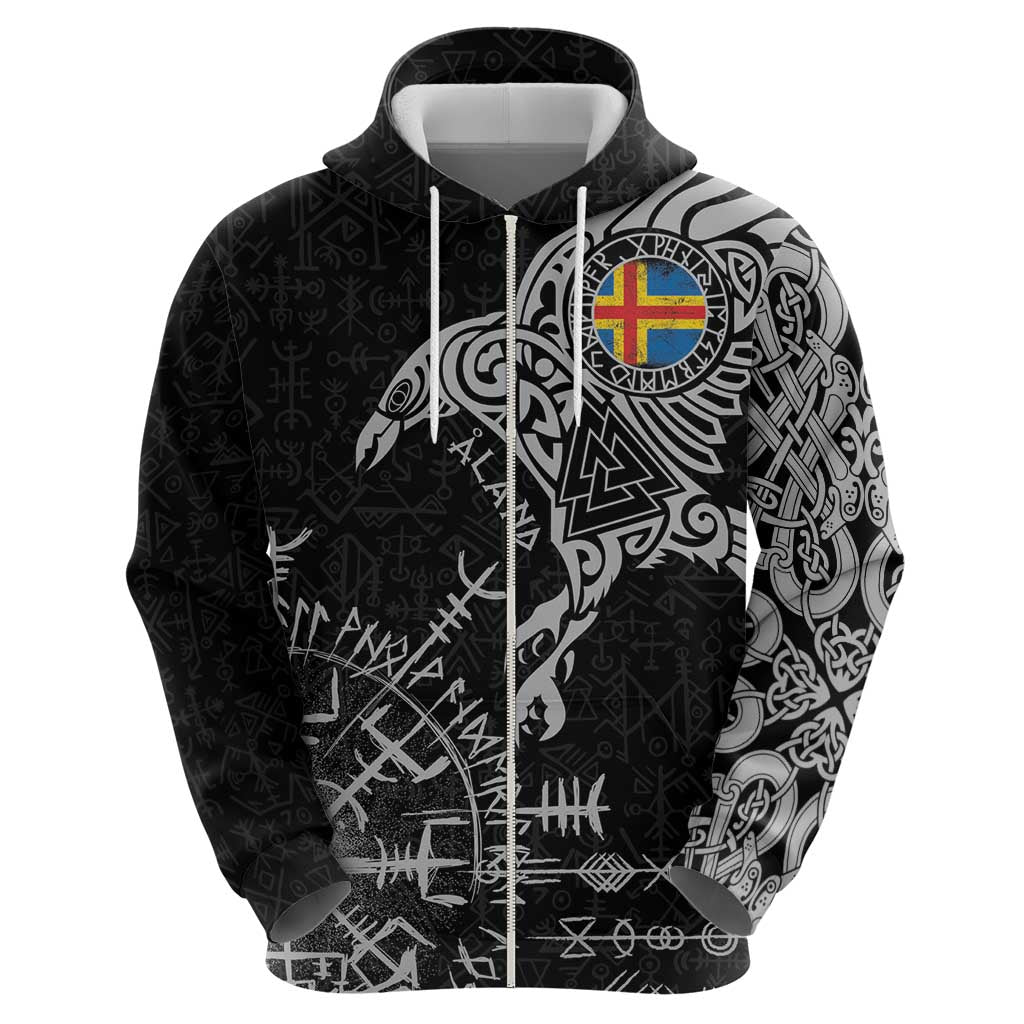 Aland Viking Ravens Zip Hoodie Vegvisir Runes Pattern - Wonder Print Shop