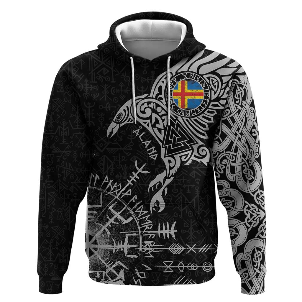 Aland Viking Ravens Zip Hoodie Vegvisir Runes Pattern - Wonder Print Shop