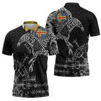 Aland Viking Ravens Zipper Polo Shirt Vegvisir Runes Pattern - Wonder Print Shop