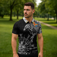 Aland Viking Ravens Zipper Polo Shirt Vegvisir Runes Pattern - Wonder Print Shop