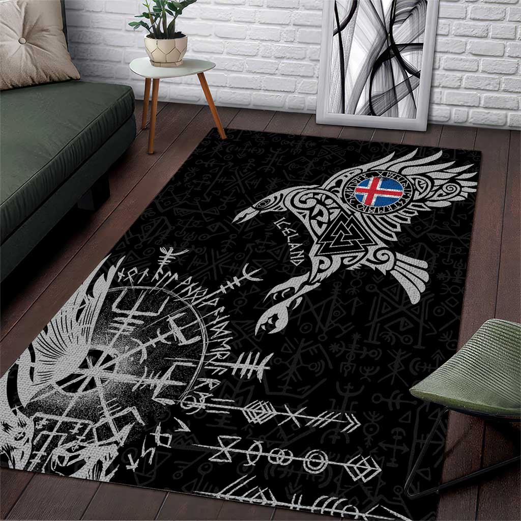 Iceland Viking Ravens Area Rug Vegvisir Runes Pattern - Wonder Print Shop