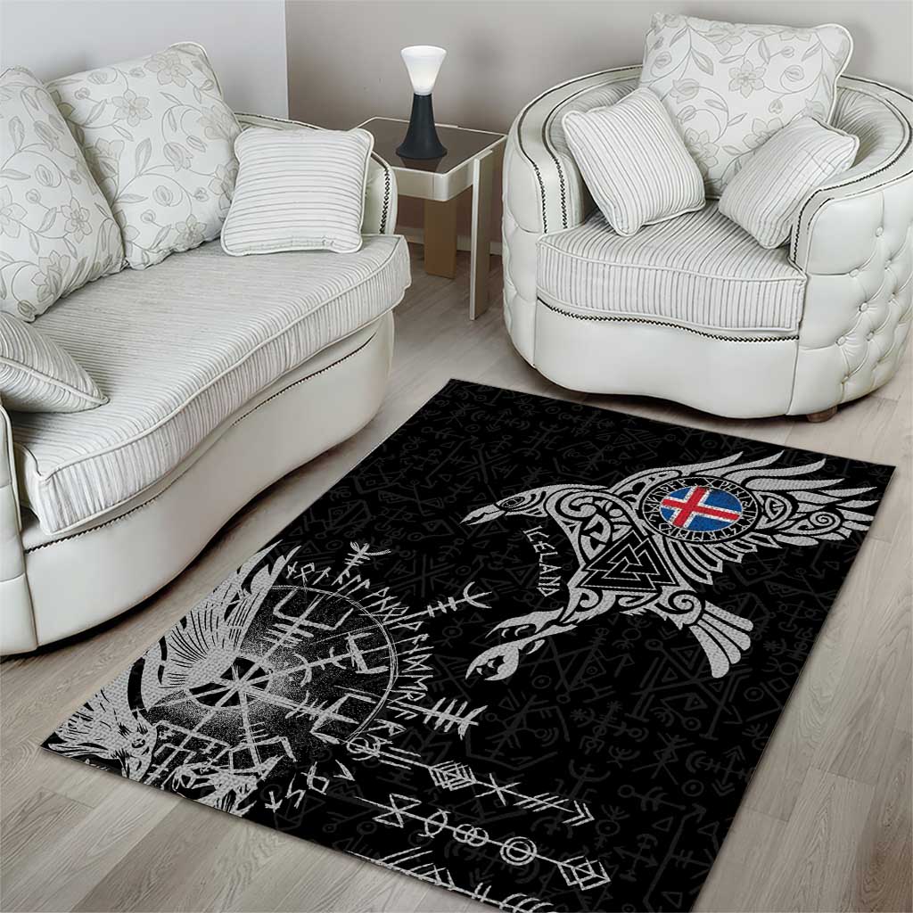 Iceland Viking Ravens Area Rug Vegvisir Runes Pattern - Wonder Print Shop