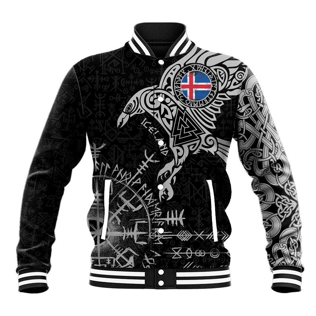 Iceland Viking Ravens Baseball Jacket Vegvisir Runes Pattern - Wonder Print Shop
