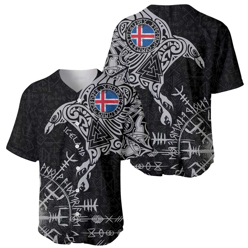 Iceland Viking Ravens Baseball Jersey Vegvisir Runes Pattern - Wonder Print Shop