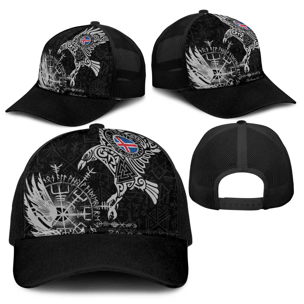 Iceland Viking Ravens Baseball Net Cap Vegvisir Runes Pattern - Wonder Print Shop