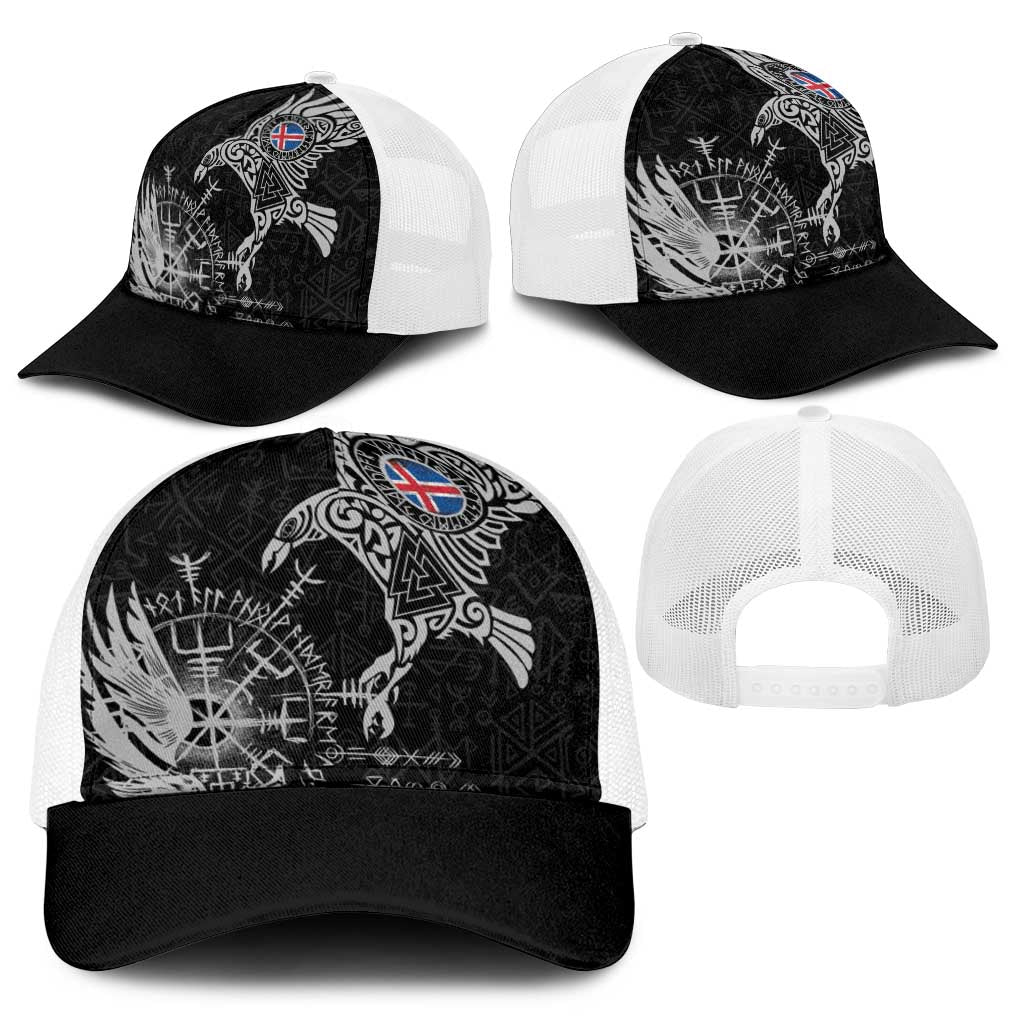 Iceland Viking Ravens Baseball Net Cap Vegvisir Runes Pattern - Wonder Print Shop