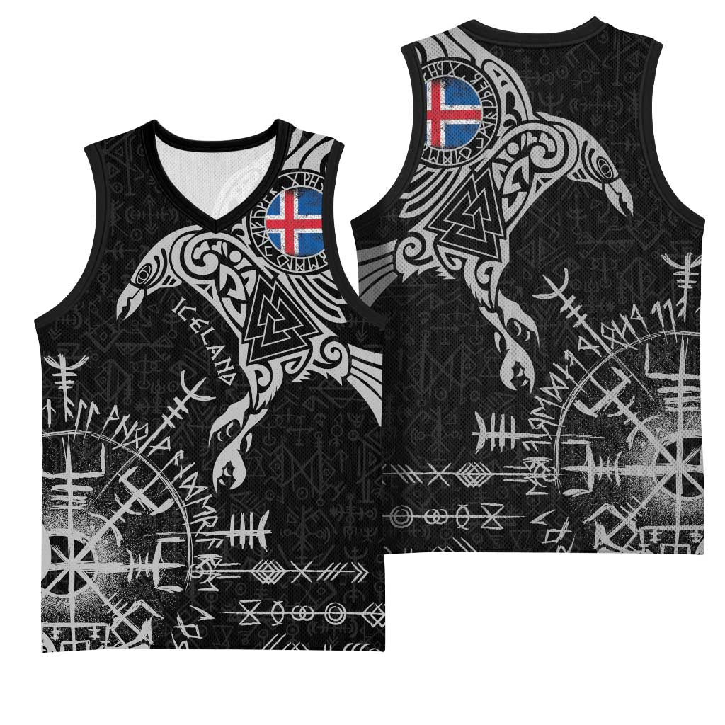 Iceland Viking Ravens Basketball Jersey Vegvisir Runes Pattern - Wonder Print Shop