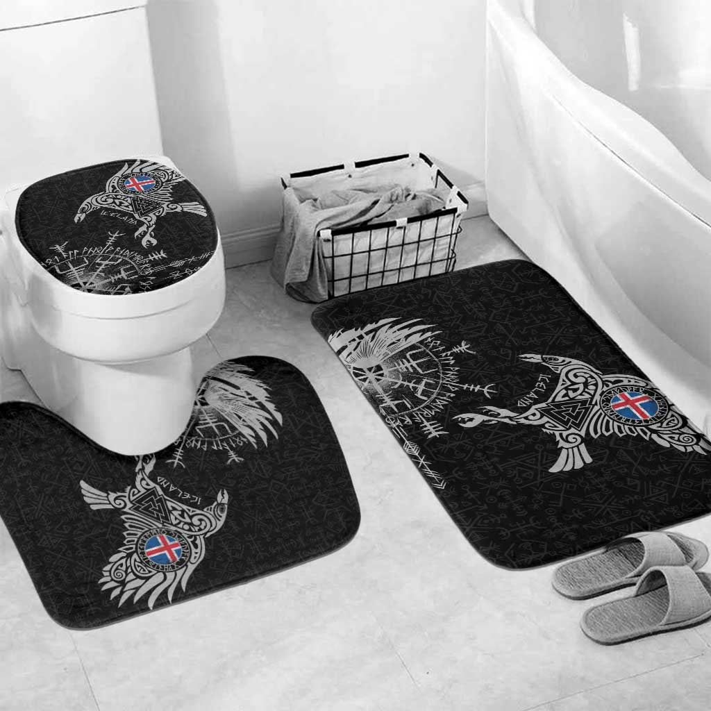 Iceland Viking Ravens Bathroom Set Vegvisir Runes Pattern - Wonder Print Shop