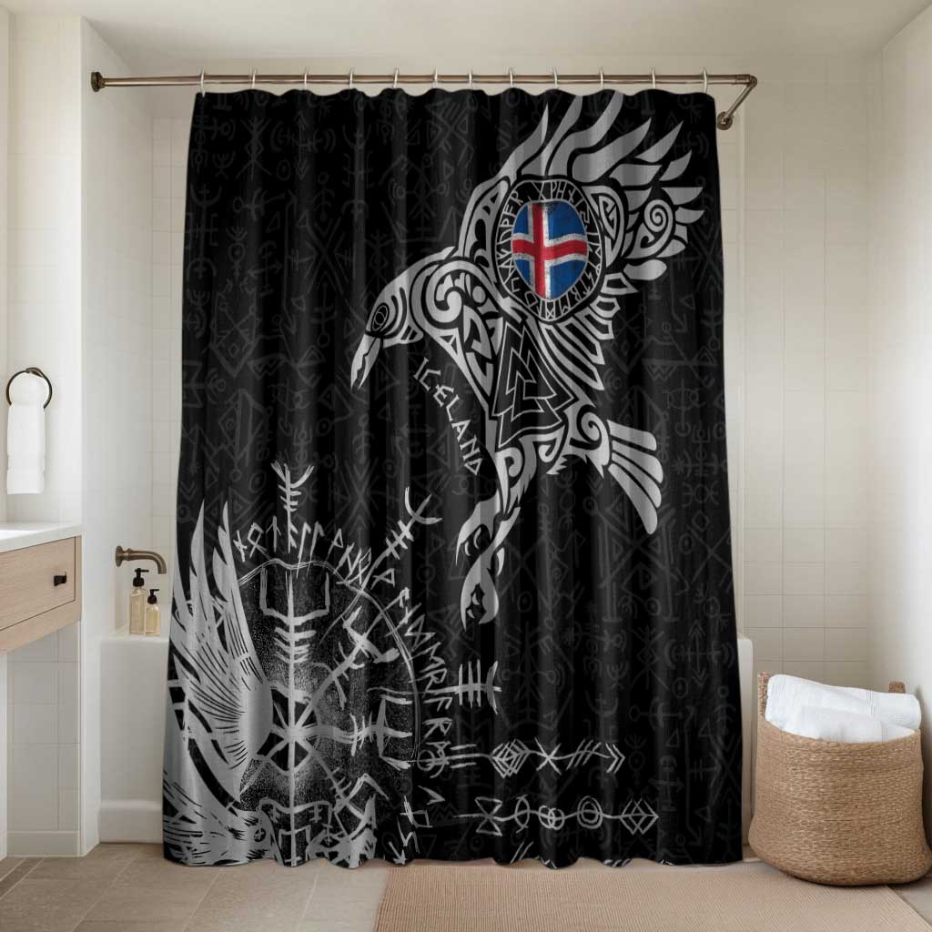 Iceland Viking Ravens Bathroom Set Vegvisir Runes Pattern - Wonder Print Shop