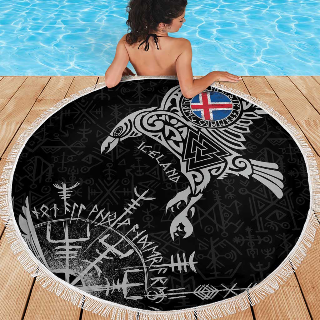 Iceland Viking Ravens Beach Blanket Vegvisir Runes Pattern - Wonder Print Shop