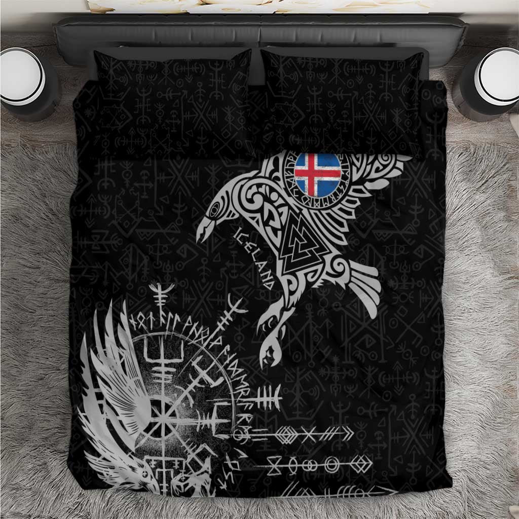 Iceland Viking Ravens Bedding Set Vegvisir Runes Pattern - Wonder Print Shop