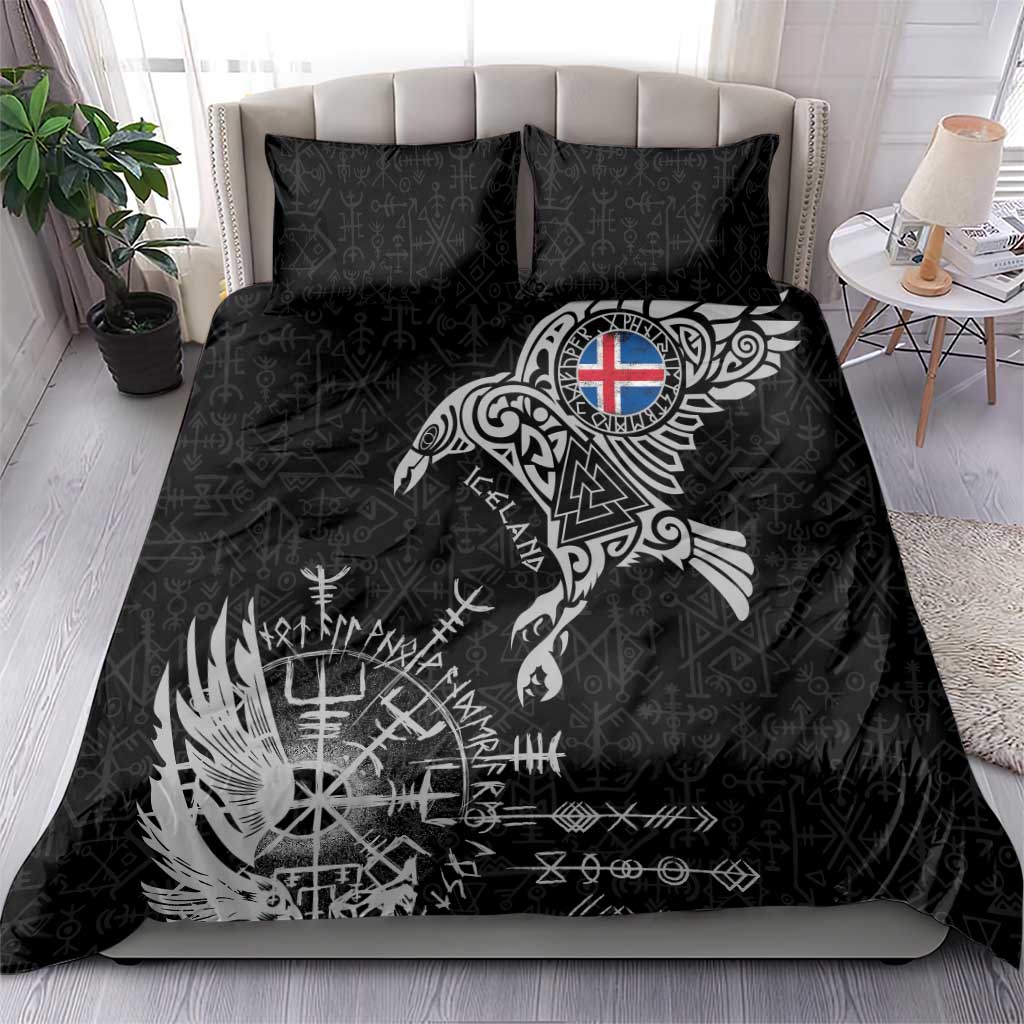 Iceland Viking Ravens Bedding Set Vegvisir Runes Pattern - Wonder Print Shop