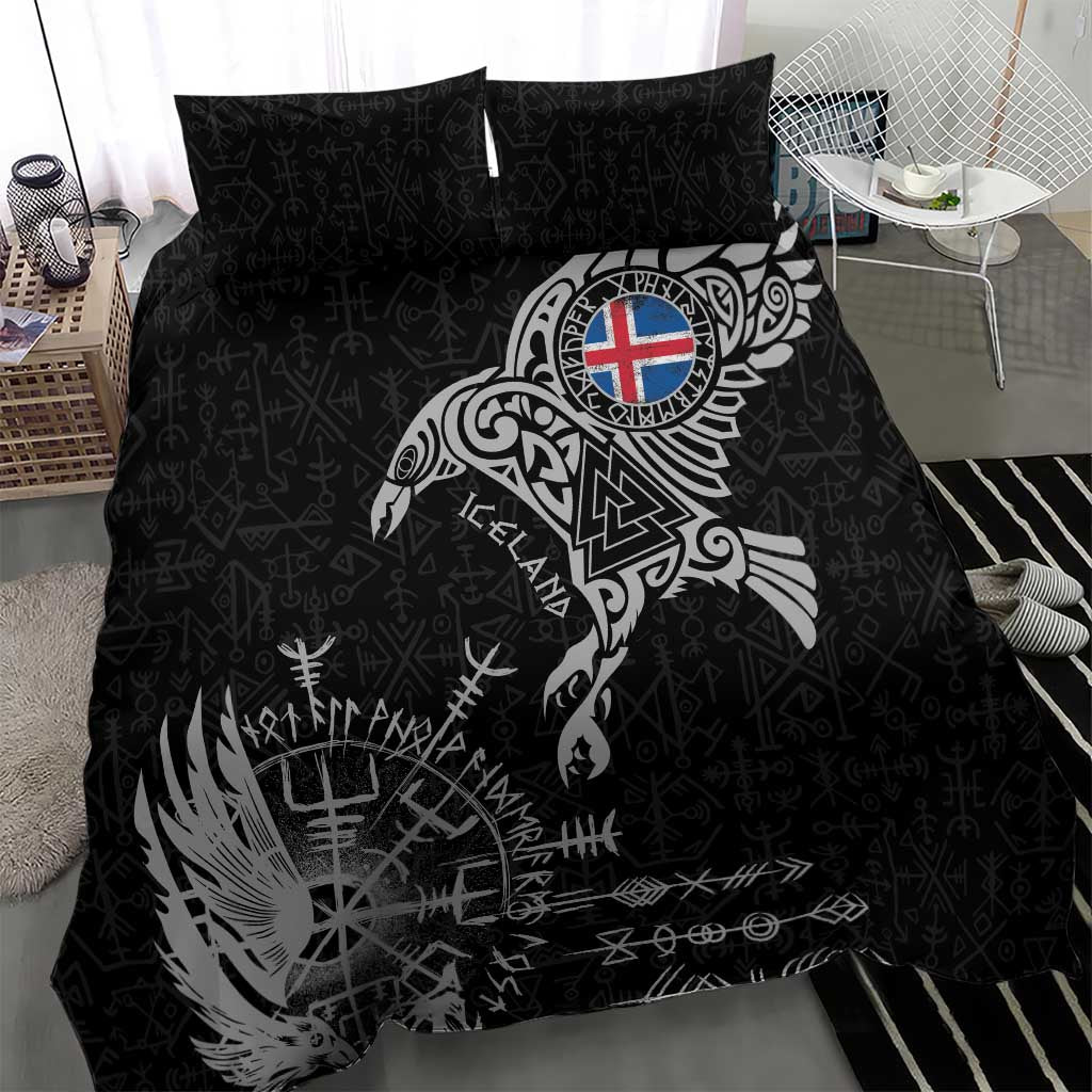 Iceland Viking Ravens Bedding Set Vegvisir Runes Pattern - Wonder Print Shop