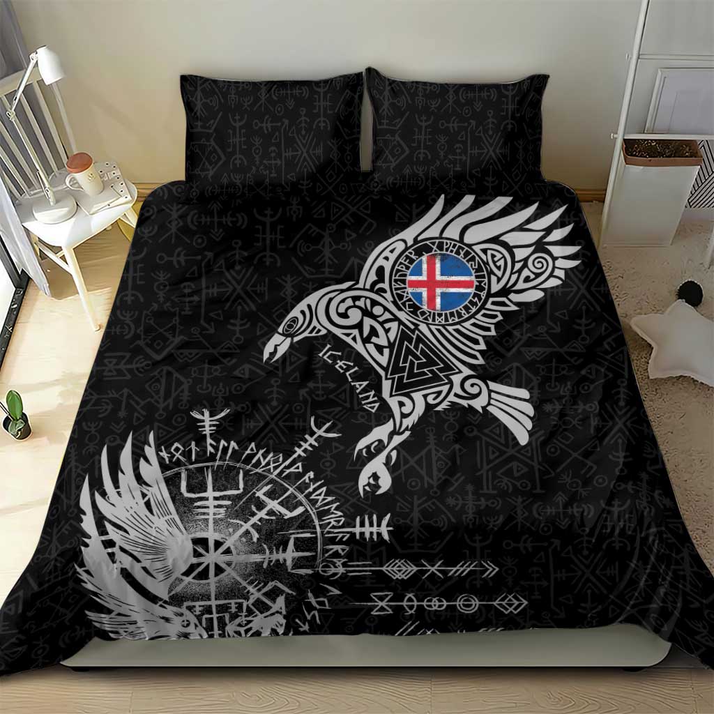 Iceland Viking Ravens Bedding Set Vegvisir Runes Pattern - Wonder Print Shop