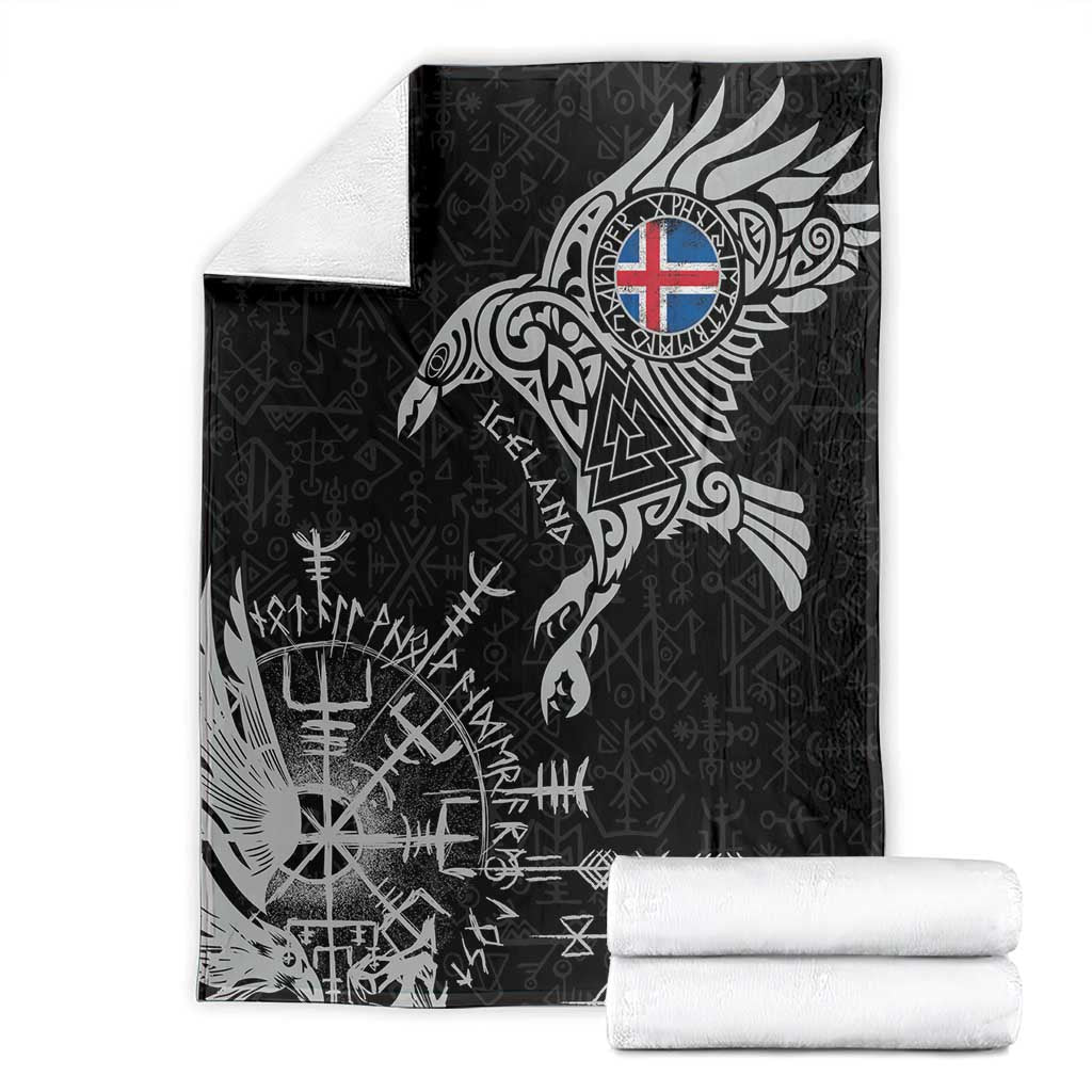 Iceland Viking Ravens Blanket Vegvisir Runes Pattern - Wonder Print Shop