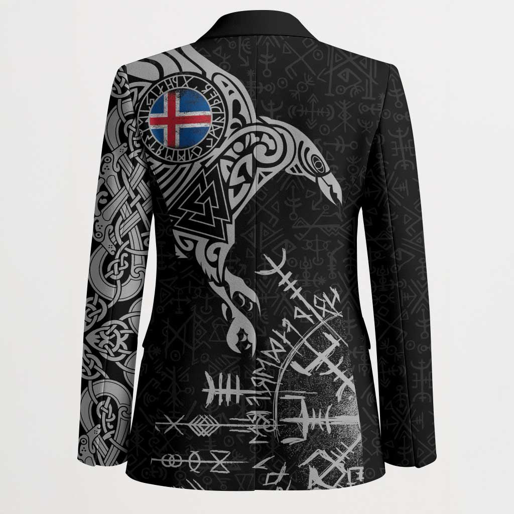 Iceland Viking Ravens Blazer Vegvisir Runes Pattern - Wonder Print Shop