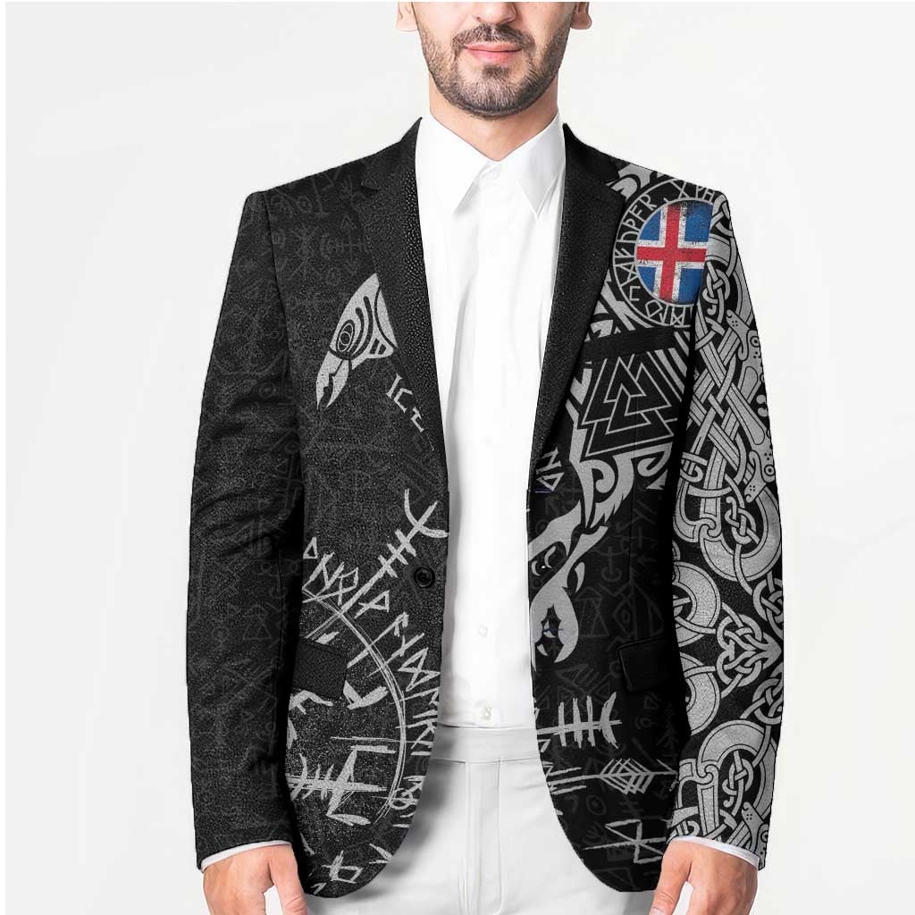 Iceland Viking Ravens Blazer Vegvisir Runes Pattern - Wonder Print Shop