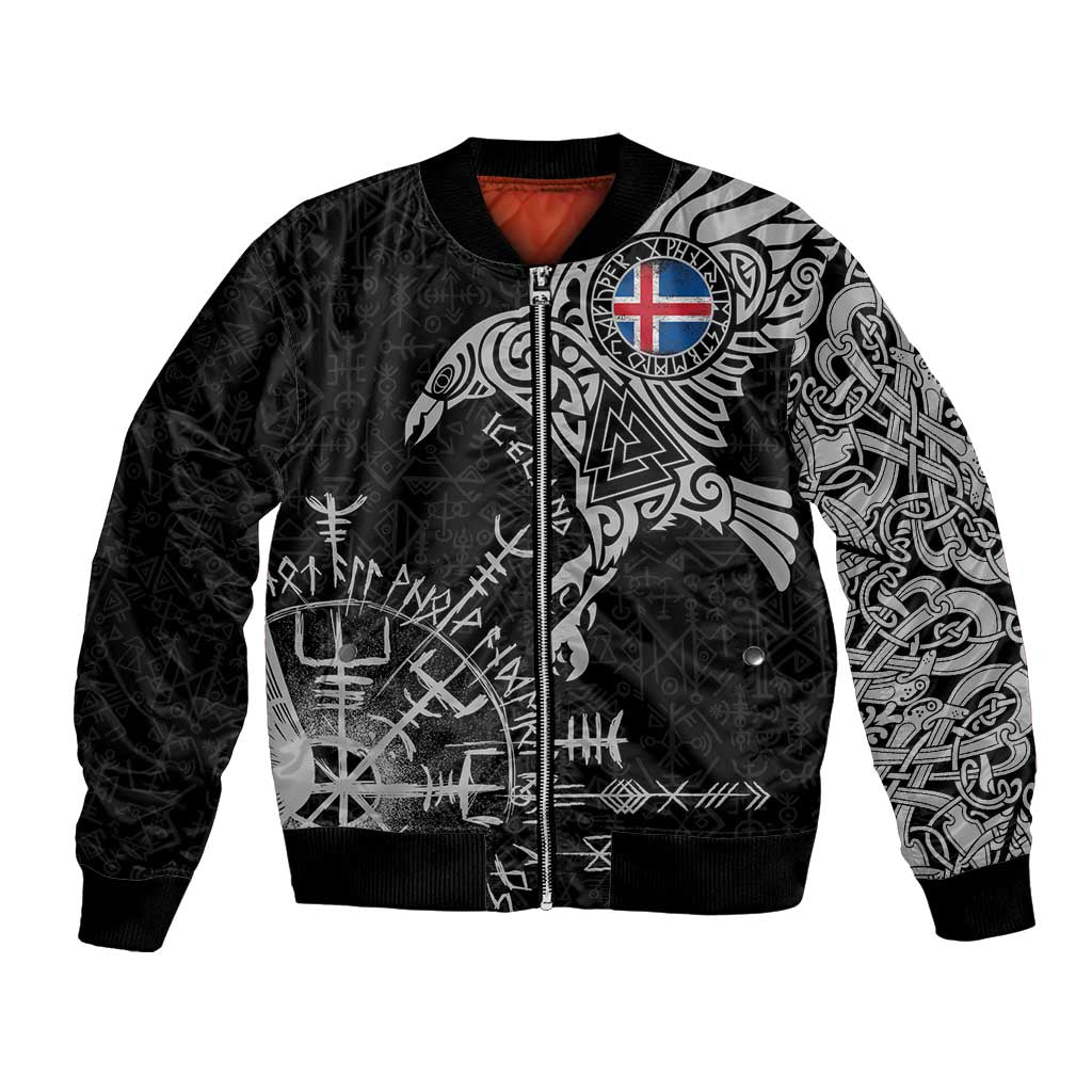 Iceland Viking Ravens Bomber Jacket Vegvisir Runes Pattern - Wonder Print Shop