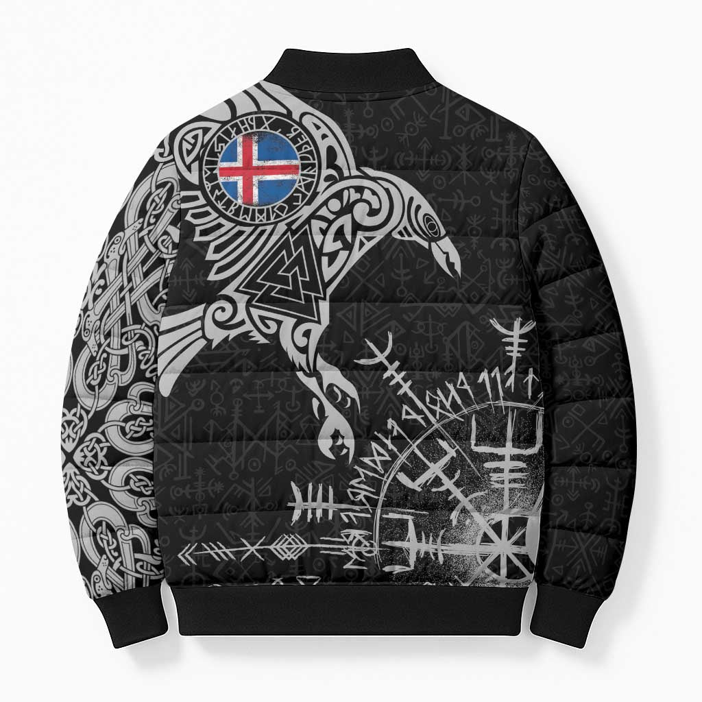 Iceland Viking Ravens Bomber Puffer Jacket Vegvisir Runes Pattern - Wonder Print Shop