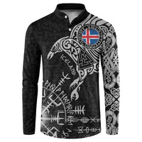 Iceland Viking Ravens Button Sweatshirt Vegvisir Runes Pattern - Wonder Print Shop