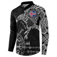 Iceland Viking Ravens Button Sweatshirt Vegvisir Runes Pattern - Wonder Print Shop