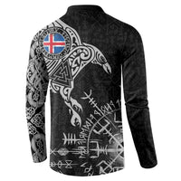 Iceland Viking Ravens Button Sweatshirt Vegvisir Runes Pattern - Wonder Print Shop