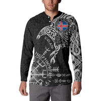 Iceland Viking Ravens Button Sweatshirt Vegvisir Runes Pattern - Wonder Print Shop