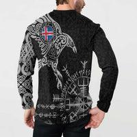 Iceland Viking Ravens Button Sweatshirt Vegvisir Runes Pattern - Wonder Print Shop