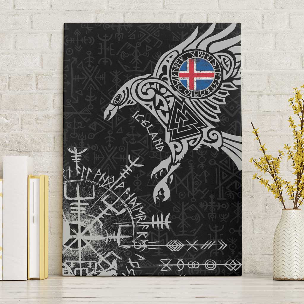 Iceland Viking Ravens Canvas Wall Art Vegvisir Runes Pattern - Wonder Print Shop