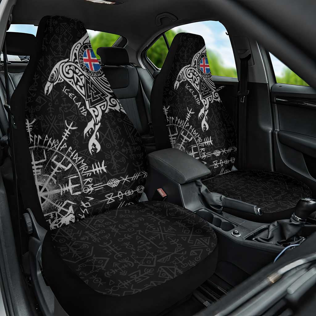 Iceland Viking Ravens Car Seat Cover Vegvisir Runes Pattern - Wonder Print Shop
