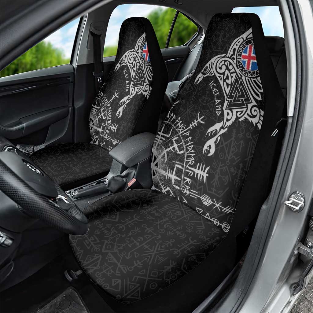Iceland Viking Ravens Car Seat Cover Vegvisir Runes Pattern - Wonder Print Shop