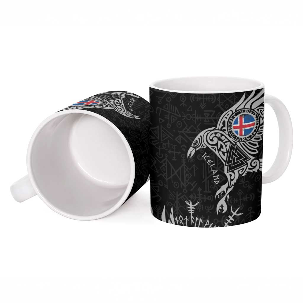 Iceland Viking Ravens Ceramic Mug Vegvisir Runes Pattern - Wonder Print Shop