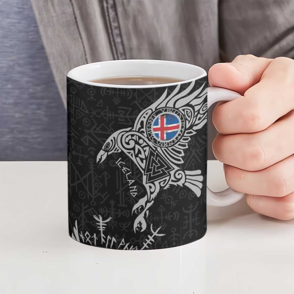 Iceland Viking Ravens Ceramic Mug Vegvisir Runes Pattern - Wonder Print Shop